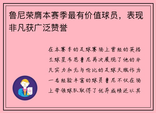 鲁尼荣膺本赛季最有价值球员，表现非凡获广泛赞誉