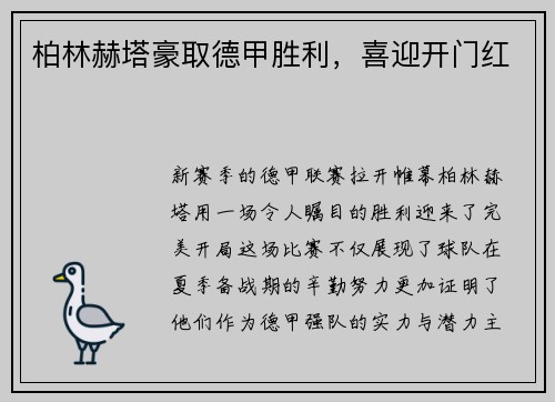 柏林赫塔豪取德甲胜利，喜迎开门红